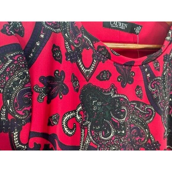 NWT Lauren Ralph Lauren Sheath Dress Paisley Jersey Long Sleeeve Red Multi Sz 6 - Picture 6 of 12